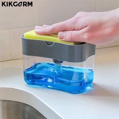 2 in 1 Soap Pump Dispenser for Dishwasher Liquid Soap Sponge Holder Free Sponge
