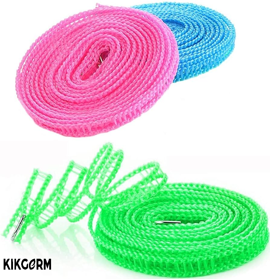 5 Meters Windproof Anti-Slip Clothes Washing Line Drying Nylon Rope with Hooks | Color May Vary