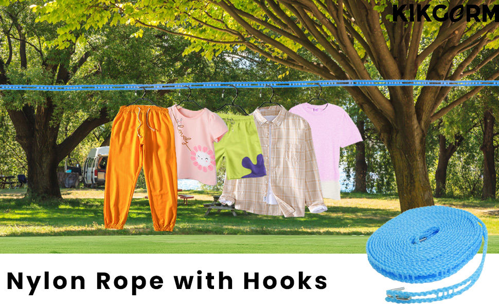 5 Meters Windproof Anti-Slip Clothes Washing Line Drying Nylon Rope with Hooks | Color May Vary