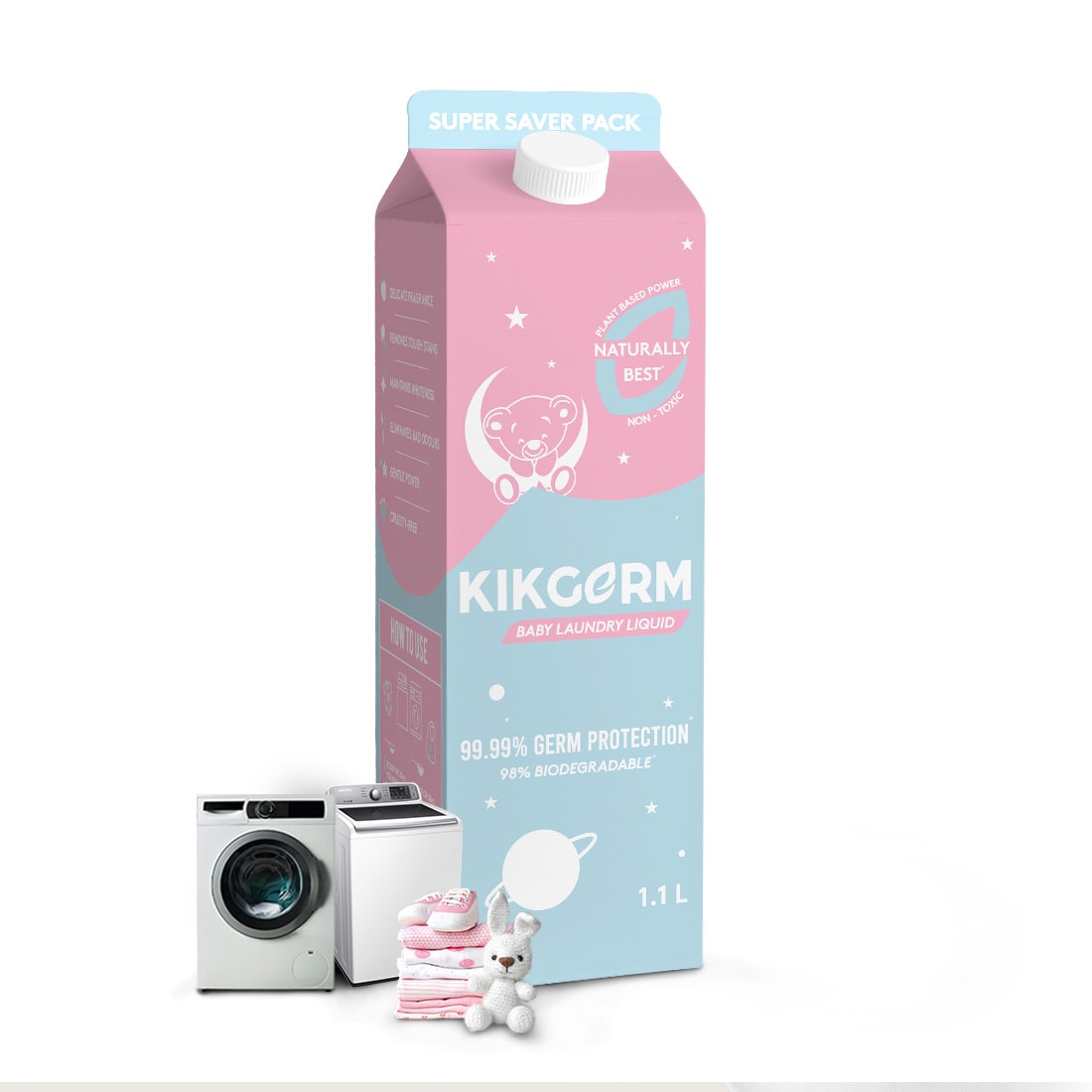 KIKGERM 100% Natural BABY Liquid Detergent | Plant Based Power | Gentle & Safe | 1.1L
