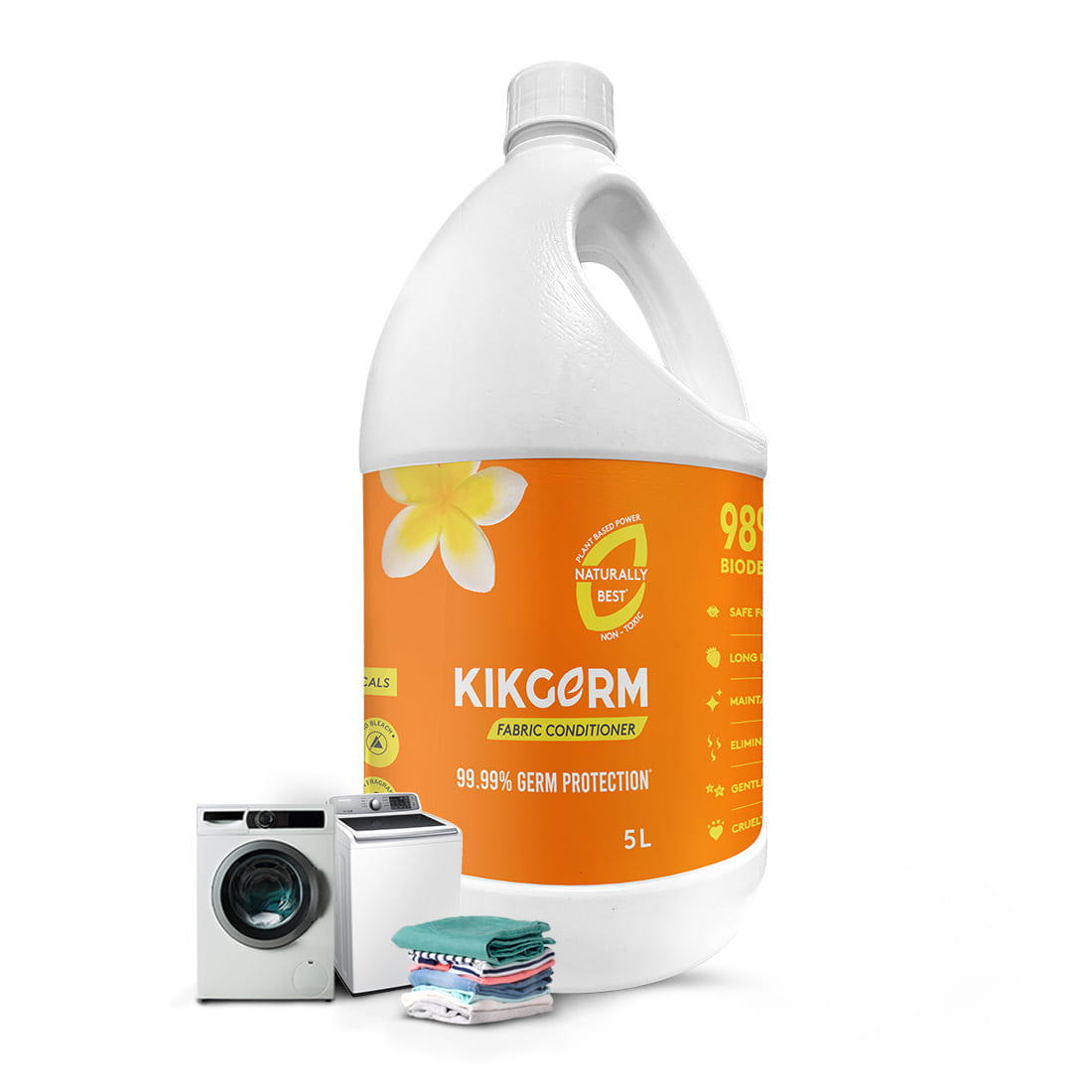 KIKGERM Naturally Best Fabric Conditioner | No Harmful Chemicals & 99.99% Germ Protection | New & Shiny Clothes | 5 Litr
